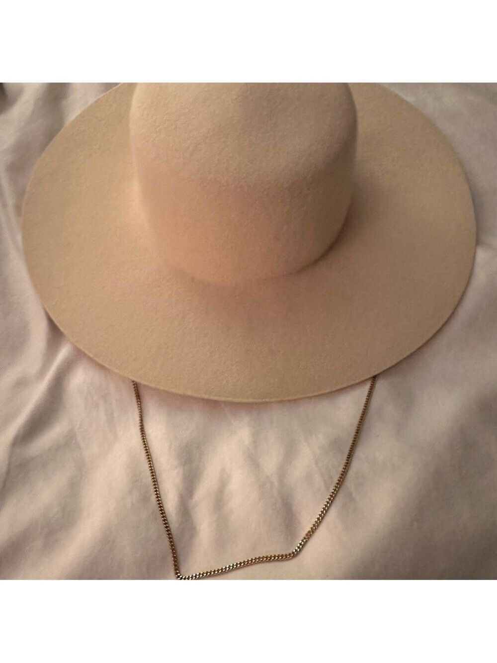 All Saints Cream Felt Hat with Gold Chain
